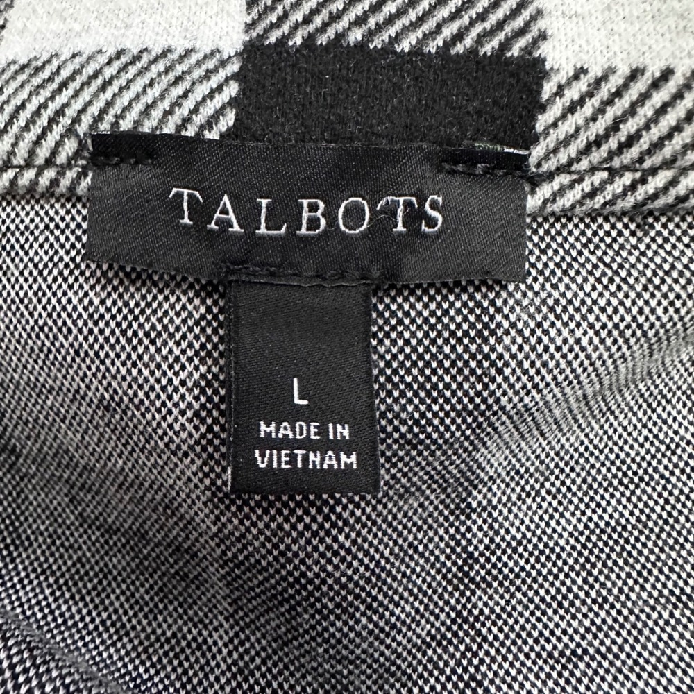 Talbots Johnny Collar Knit Dress Buffalo Plaid Gray Black Quarter Zip L - Picture 2 of 9